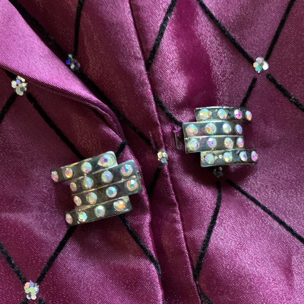 Vintage 80s sparkling sheer organza purple satin wrap blazer jacket M L - Picture 12 of 16